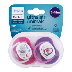 Avent Sucette Ulta Air Animals 6-18M Girl Eleph/peng SCF080/08